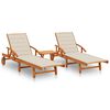 vidaXL Chaises longues lot de 2 avec table et coussins Acacia solide