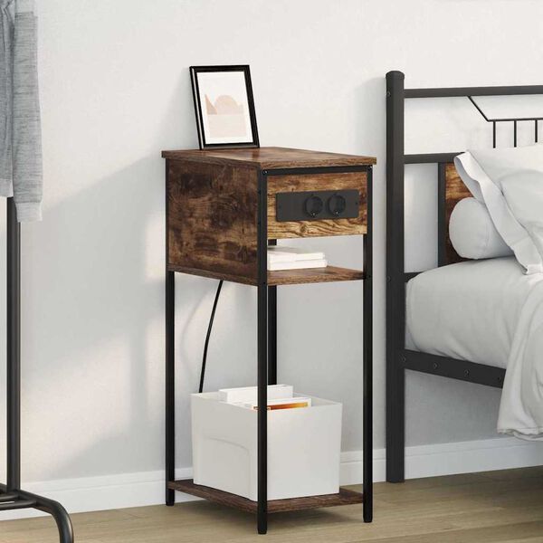 vidaXL Cabinet de chevet Ch&ecirc;ne fum&eacute; 41 x 28 x 76 cm Bois d'ing&eacute;nierie