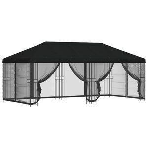 vidaXL Gazebo avec murs lat&eacute;raux 6 x 3 m Noir Polyester et Acier 190