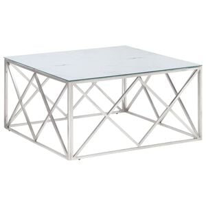 vidaXL Table basse argent&eacute; acier inoxydable et verre tremp&eacute;