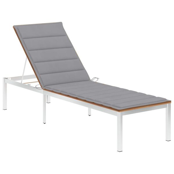 vidaXL Chaise longue avec coussin Bois de teck et acier inoxydable