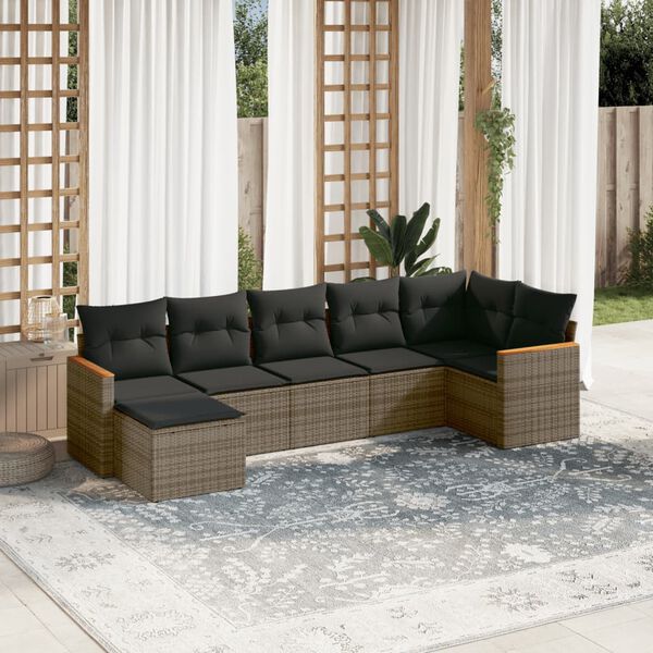 vidaXL Salon de jardin avec coussins 7 pcs gris r&eacute;sine tress&eacute;e