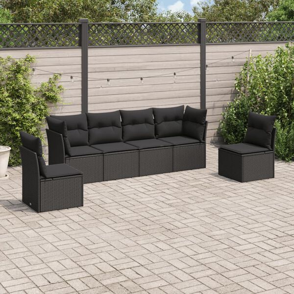 vidaXL Salon de jardin 6 pcs avec coussins noir r&eacute;sine tress&eacute;e