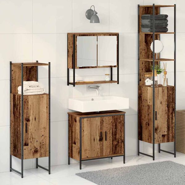 vidaXL Ensemble de mobilier de salle de bain avec porte 4 pcs Marron