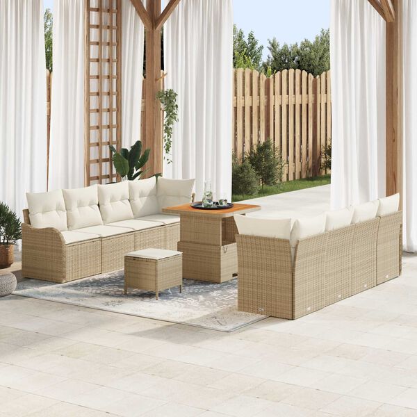 vidaXL Ensemble de canap&eacute; de jardin 11 pcs Beige polyrotin