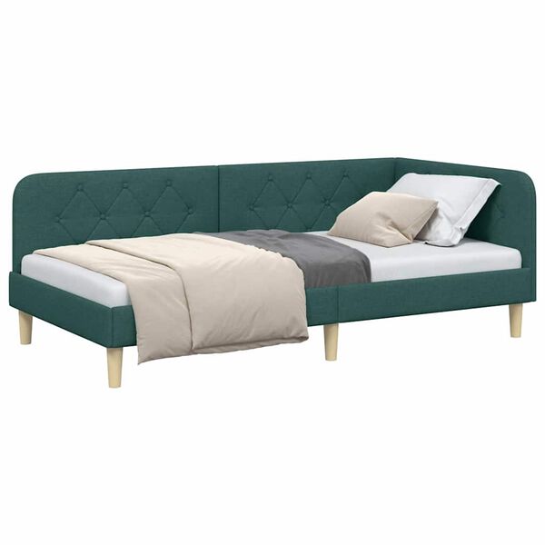 vidaXL Cadre de lit d'angle Vert fonc&eacute; 90 x 200 cm tissu
