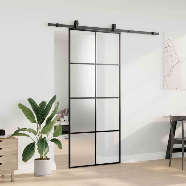 vidaXL Porte coulissante kit de quincaillerie noir 90x205 cm verre ESG