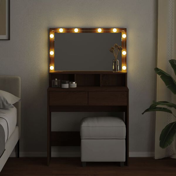 vidaXL Coiffeuse avec LED ch&ecirc;ne marron 80x41x134,5 cm