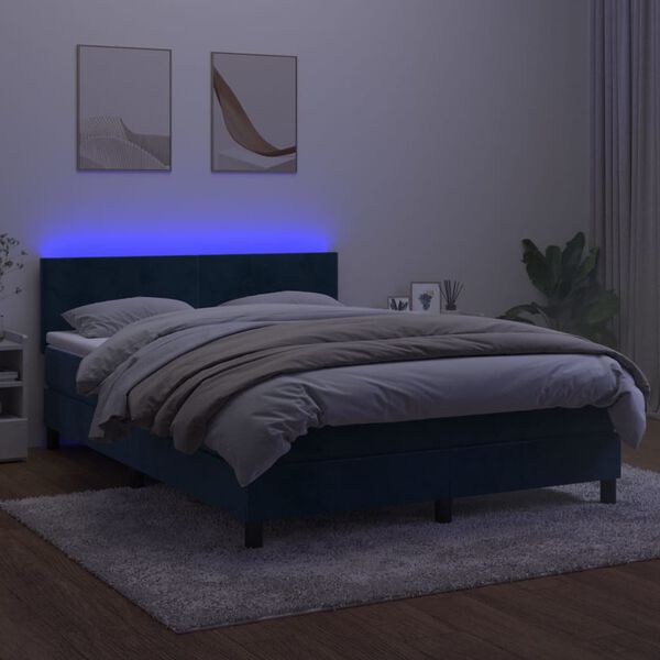 vidaXL Sommier &agrave; lattes de lit avec matelas LED Bleu fonc&eacute; 140x190 cm