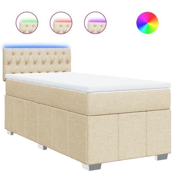 vidaXL Sommier &agrave; lattes de lit avec matelas Cr&egrave;me 90x200 cm Tissu