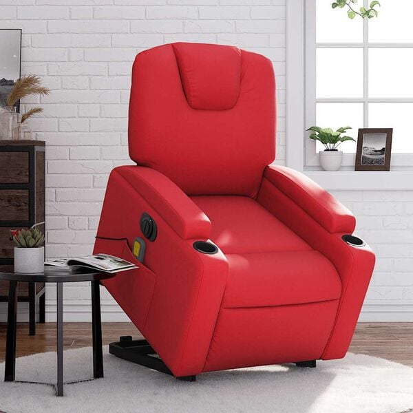 vidaXL Fauteuil inclinable de massage &eacute;lectrique rouge similicuir