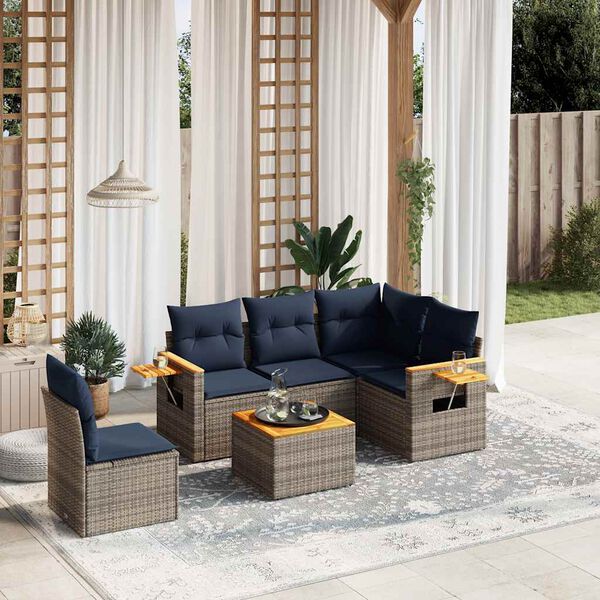 vidaXL Salon de jardin 6 pcs avec coussins gris r&eacute;sine tress&eacute;e