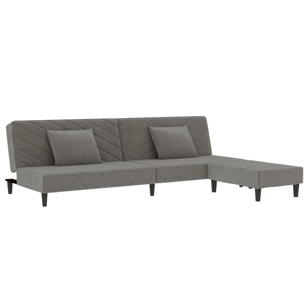 vidaXL Canap&eacute;-lit 2 places 2 oreillers repose-pied Gris clair Velours