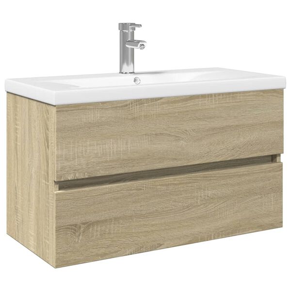 vidaXL Ensemble de meubles de bain 2pcs céramique et bois d'ingénierie