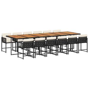 vidaXL Ensemble &agrave; manger de jardin 13 pcs coussins noir r&eacute;sine tress&eacute;e