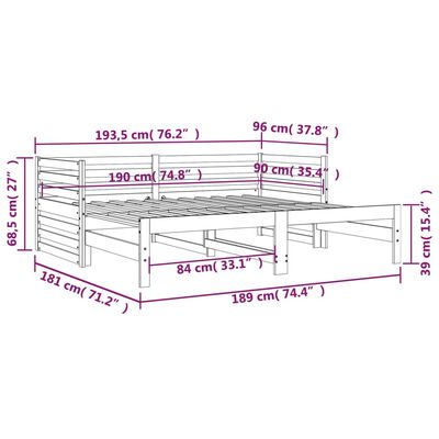 vidaXL Lit coulissant Blanc 2x(90x190) cm Bois de pin massif