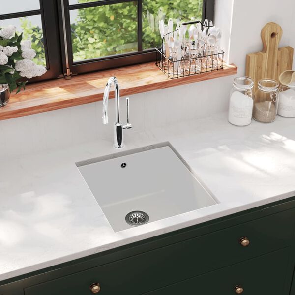 vidaXL &Eacute;vier de cuisine Granit Seul lavabo Blanc