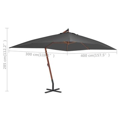 vidaXL Parasol de jardin en porte-à-faux avec mât en bois anthracite