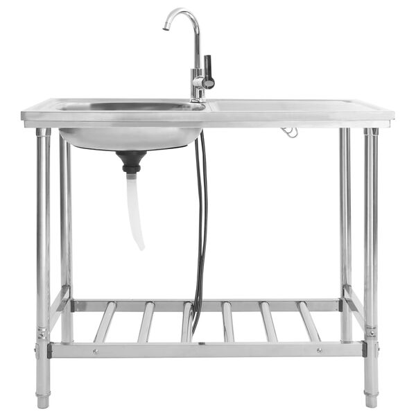 vidaXL &Eacute;vier de camping Seul lavabo avec robinet Acier inoxydable