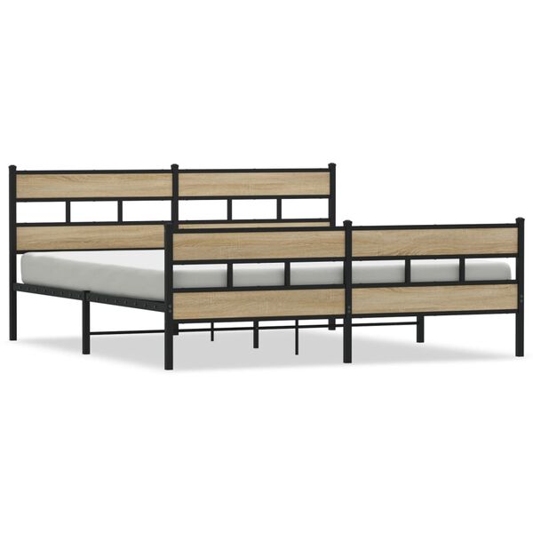 vidaXL Cadre de lit en m&eacute;tal sans matelas ch&ecirc;ne sonoma 193x203 cm