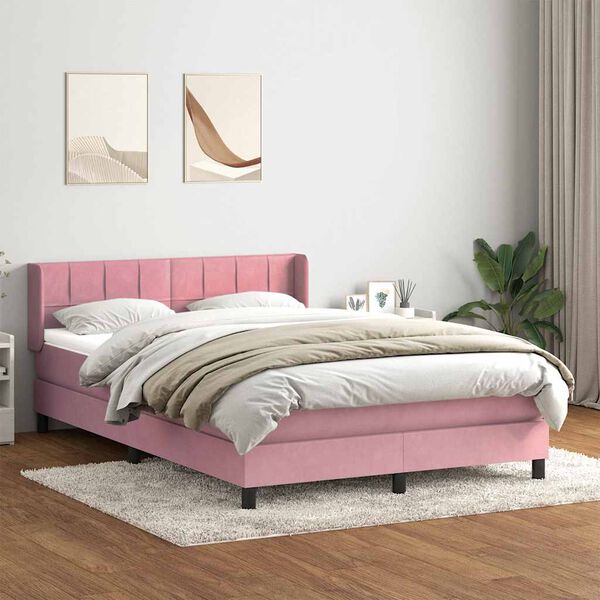vidaXL Sommier &agrave; lattes de lit avec matelas rose 160x210 cm velours