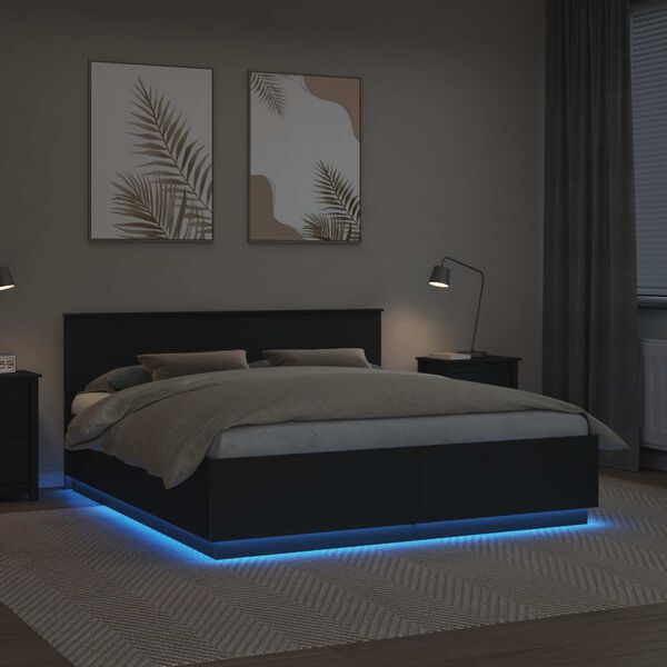 vidaXL Cadre de lit Noir 200 x 200 cm Bois d'ing&eacute;nierie