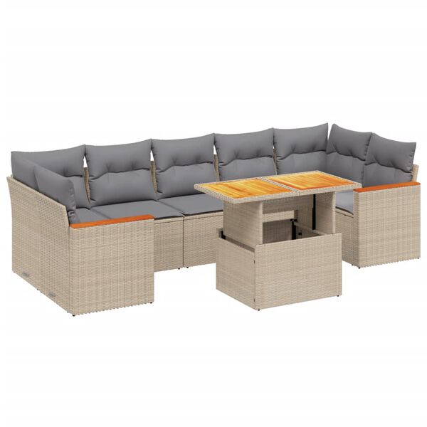 vidaXL Salon de jardin avec coussins 8 pcs beige r&eacute;sine tress&eacute;e