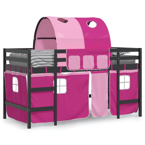 vidaXL Lit mezzanine enfants avec tunnel sans matelas rose 90x200 cm