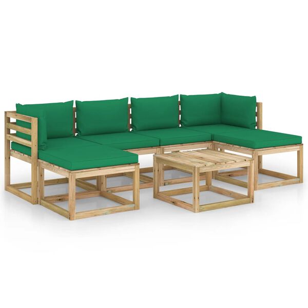 vidaXL Salon de jardin 7 pcs avec coussins bois de pin impr&eacute;gn&eacute;