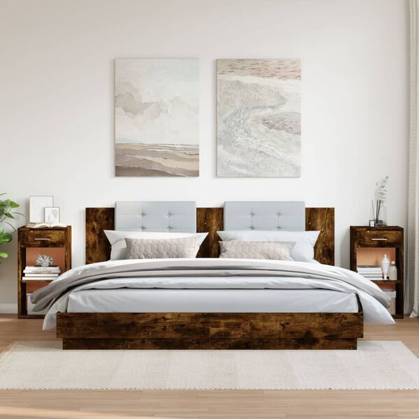 vidaXL Tables de chevet 2 pcs ch&ecirc;ne fum&eacute; 35x34x65 cm bois ing&eacute;nierie