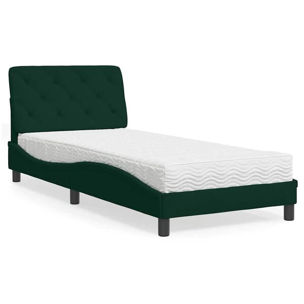 vidaXL Lit avec matelas vert fonc&eacute; 90x190 cm velours