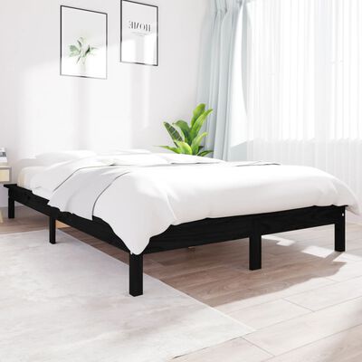 vidaXL Cadre de lit Noir 140x190 cm Bois de pin massif