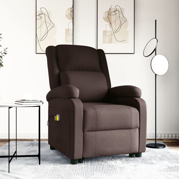vidaXL Fauteuil de massage Marron fonc&eacute; Tissu