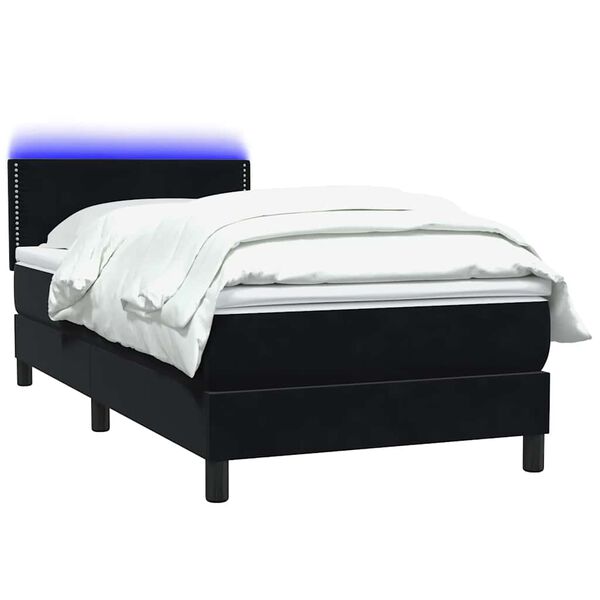 vidaXL Sommier &agrave; lattes de lit avec matelas et LED noir 90x210 cm velours