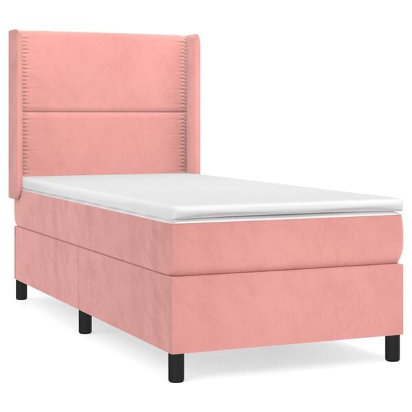 vidaXL Sommier &agrave; lattes de lit avec matelas Rose 90x200 cm Velours