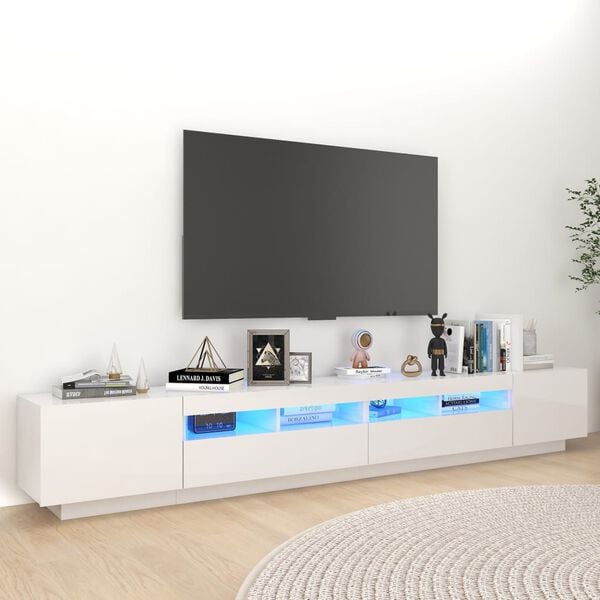 vidaXL Meuble TV avec lumi&egrave;res LED Blanc brillant 260x35x40 cm