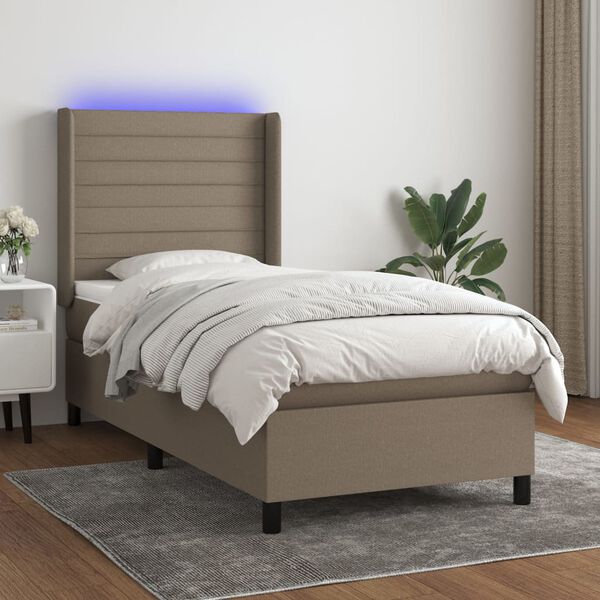 vidaXL Sommier &agrave; lattes de lit matelas et LED Taupe 90x200 cm Tissu