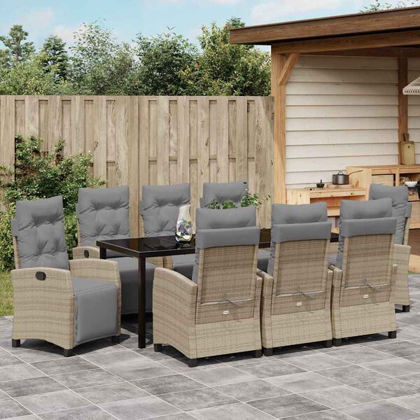 vidaXL Ensemble de salle à manger pour jardin 9 pcs Beige polyrotin