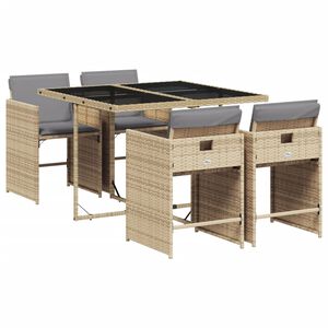 vidaXL Ensemble &agrave; manger de jardin coussins 5 pcs m&eacute;lange beige rotin