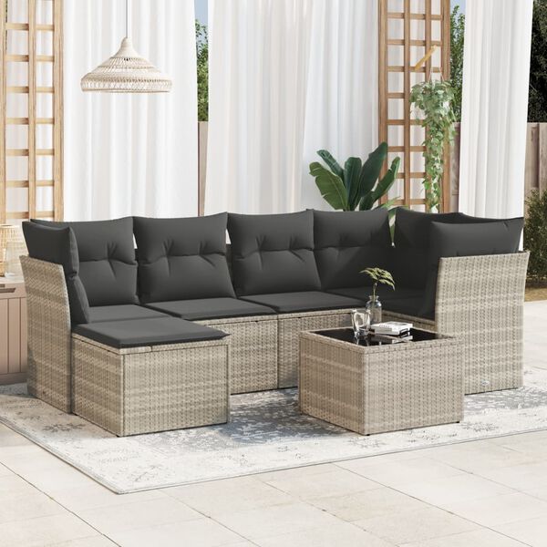 vidaXL Salon de jardin avec coussins 7 pcs gris clair r&eacute;sine tress&eacute;e