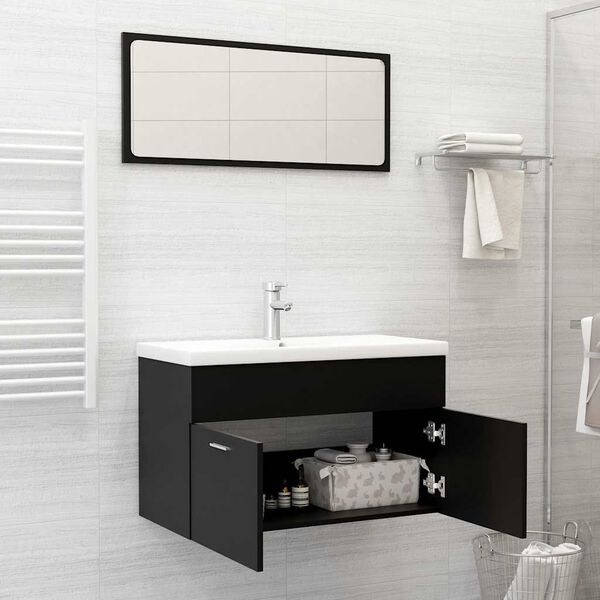 vidaXL Ensemble de meubles salle de bain 2 pcs Noir Bois d'ingénierie
