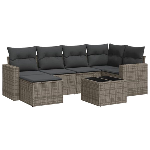 vidaXL Salon de jardin avec coussins 7 pcs gris r&eacute;sine tress&eacute;e