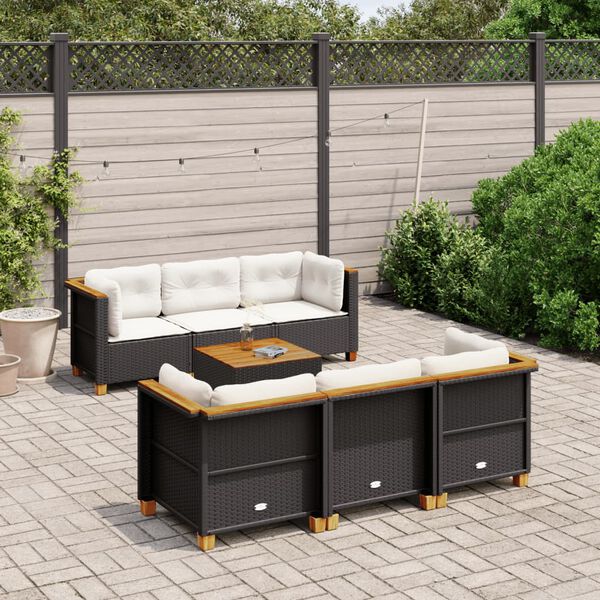 vidaXL Salon de jardin 7 pcs avec coussins noir r&eacute;sine tress&eacute;e
