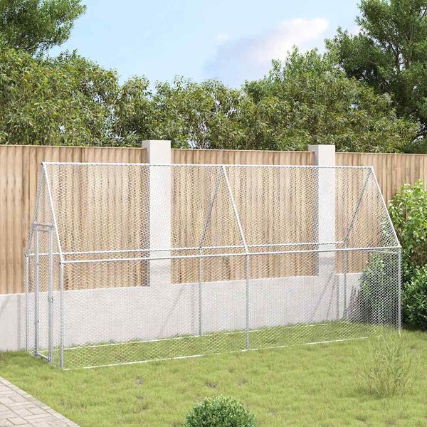 vidaXL Cage pour poules argent&eacute; 400x100x190 cm acier galvanis&eacute;