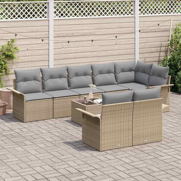 vidaXL Ensemble de canap&eacute; de jardin 9 pcs Beige polyrotin