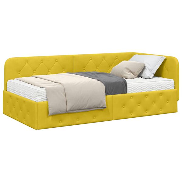 vidaXL Cadre de lit d'angle avec matelas Jaune 90 x 190 cm Velours