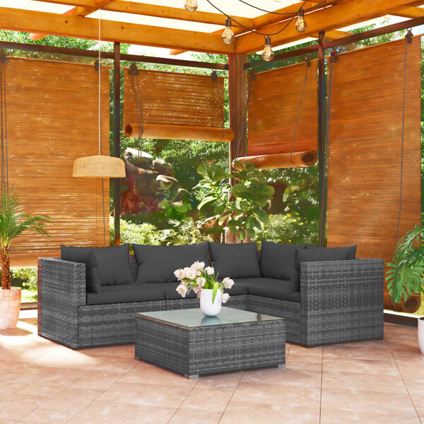 vidaXL Salon de jardin 5 pcs avec coussins R&eacute;sine tress&eacute;e Gris
