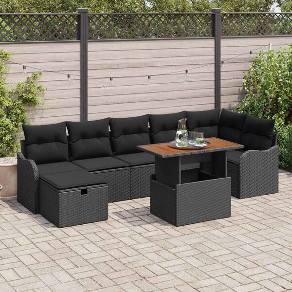 vidaXL Ensemble de canap&eacute; de jardin avec coussin 8 pcs Noir Poly rotin