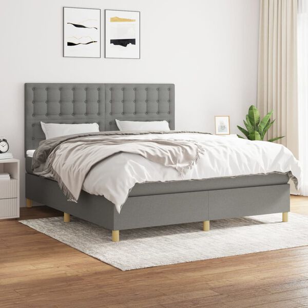 vidaXL Sommier &agrave; lattes de lit avec matelas Gris fonc&eacute; 160x200cm Tissu