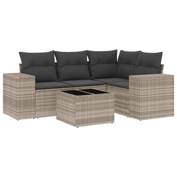 vidaXL Salon de jardin 5 pcs avec coussins gris clair r&eacute;sine tress&eacute;e